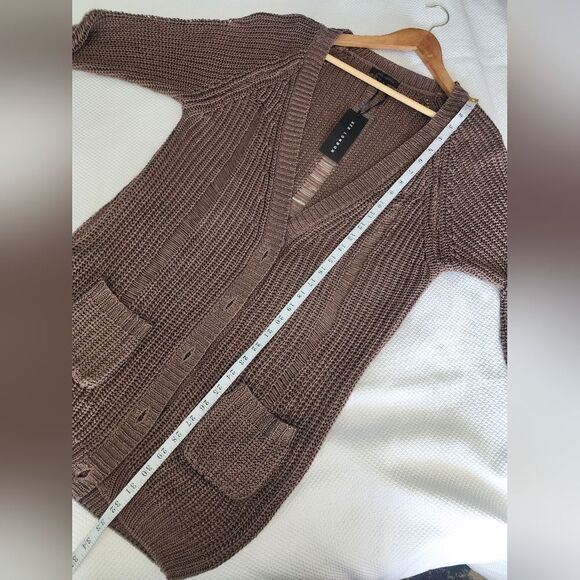 QED London Distressed Brown Long Cardigan Sweater Coastal - Picture 6 of 11
